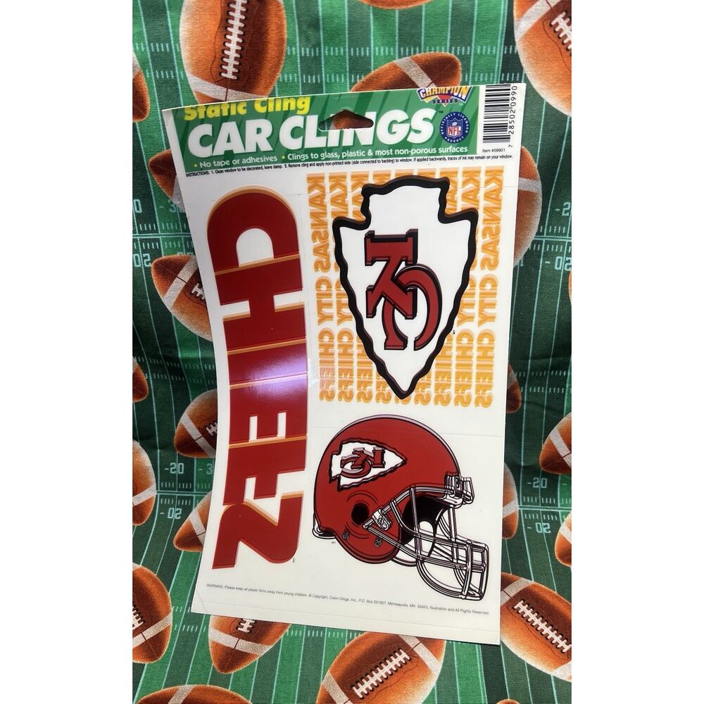 VTG NFL Kansas Chiefs Static Reusable Car Clings - Clear Window Decals